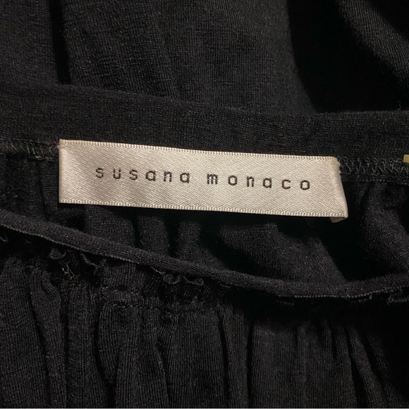 Susana Monaco Black Wool Blend Smocked Stretch A Line Dress - Picture 6 of 6
